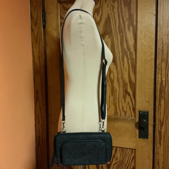 Joy Susan Black Vegan Leather Crossbody Purse with Wristlet Strap - Picture 10 of 11